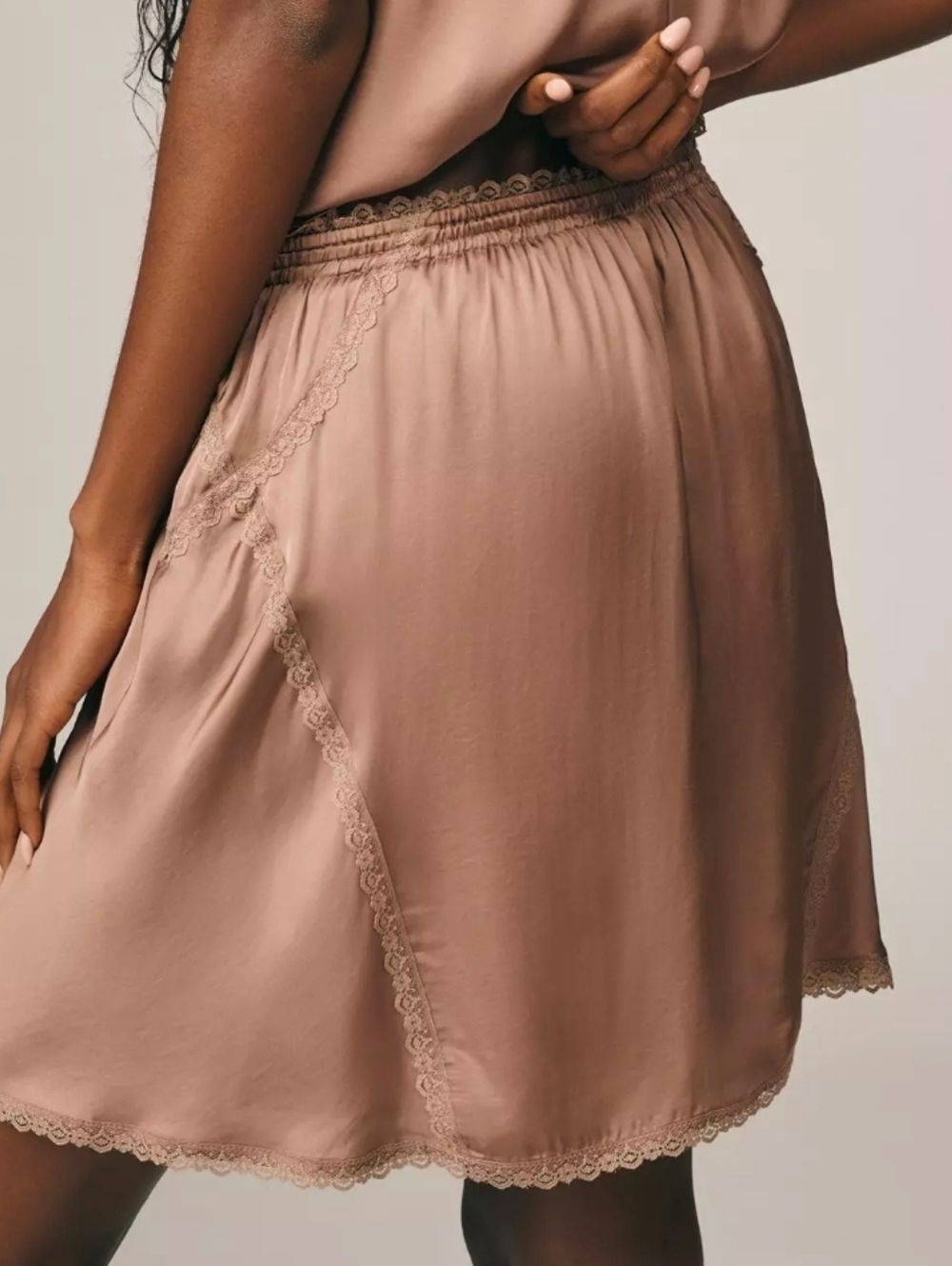 Anthropologie Silky Lace-Trim Mini Slip Skirt - Picture 3 of 5